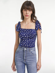 Light Petal Square Neck Tie Strap Contour Top