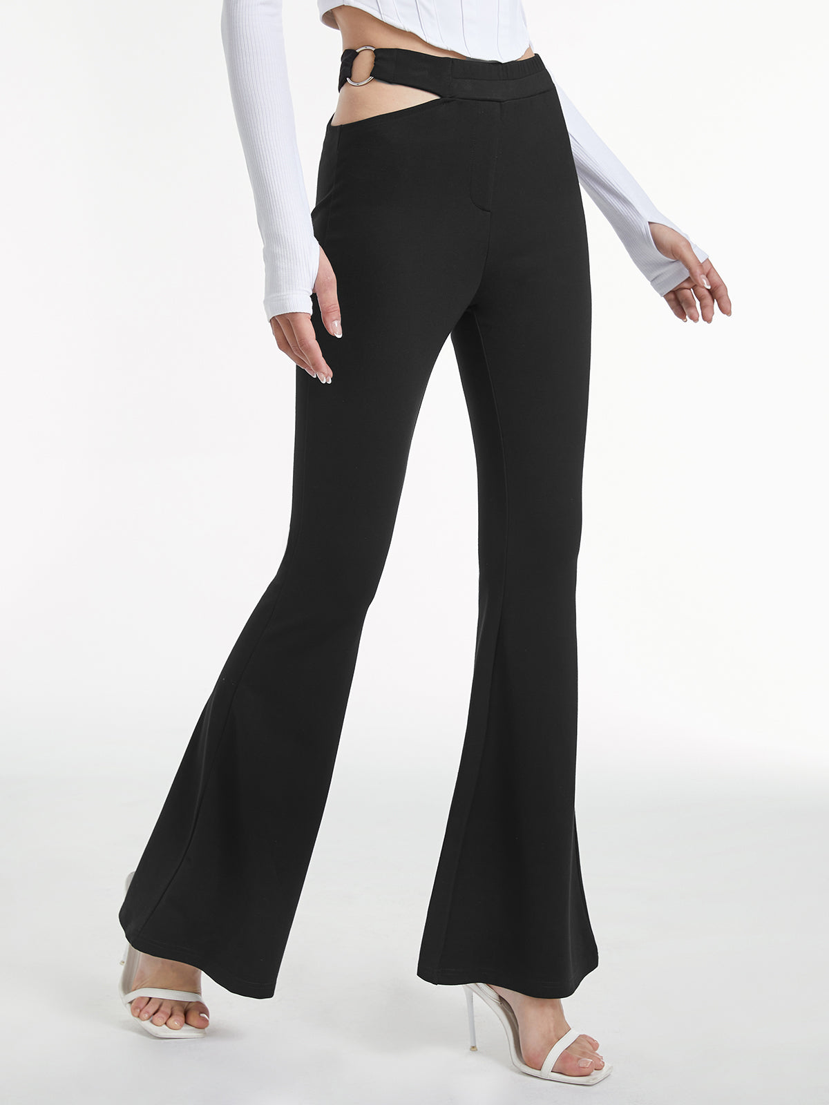 High Waisted Cutout Ring Belt Pants