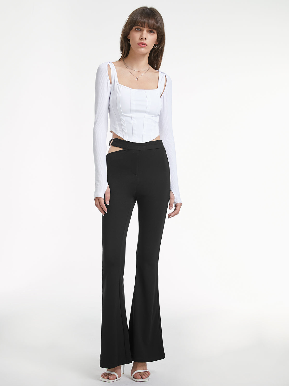 High Waisted Cutout Ring Belt Pants