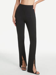 High Waisted Seam Detail Flare Slit Leg Trousers