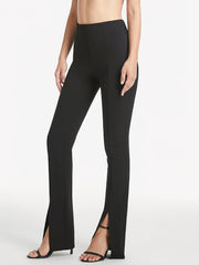 High Waisted Seam Detail Flare Slit Leg Trousers