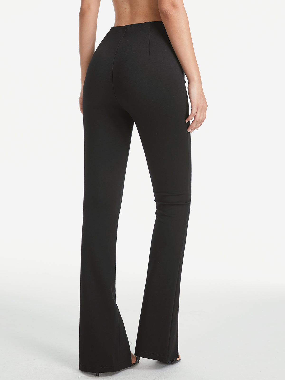 High Waisted Seam Detail Flare Slit Leg Trousers