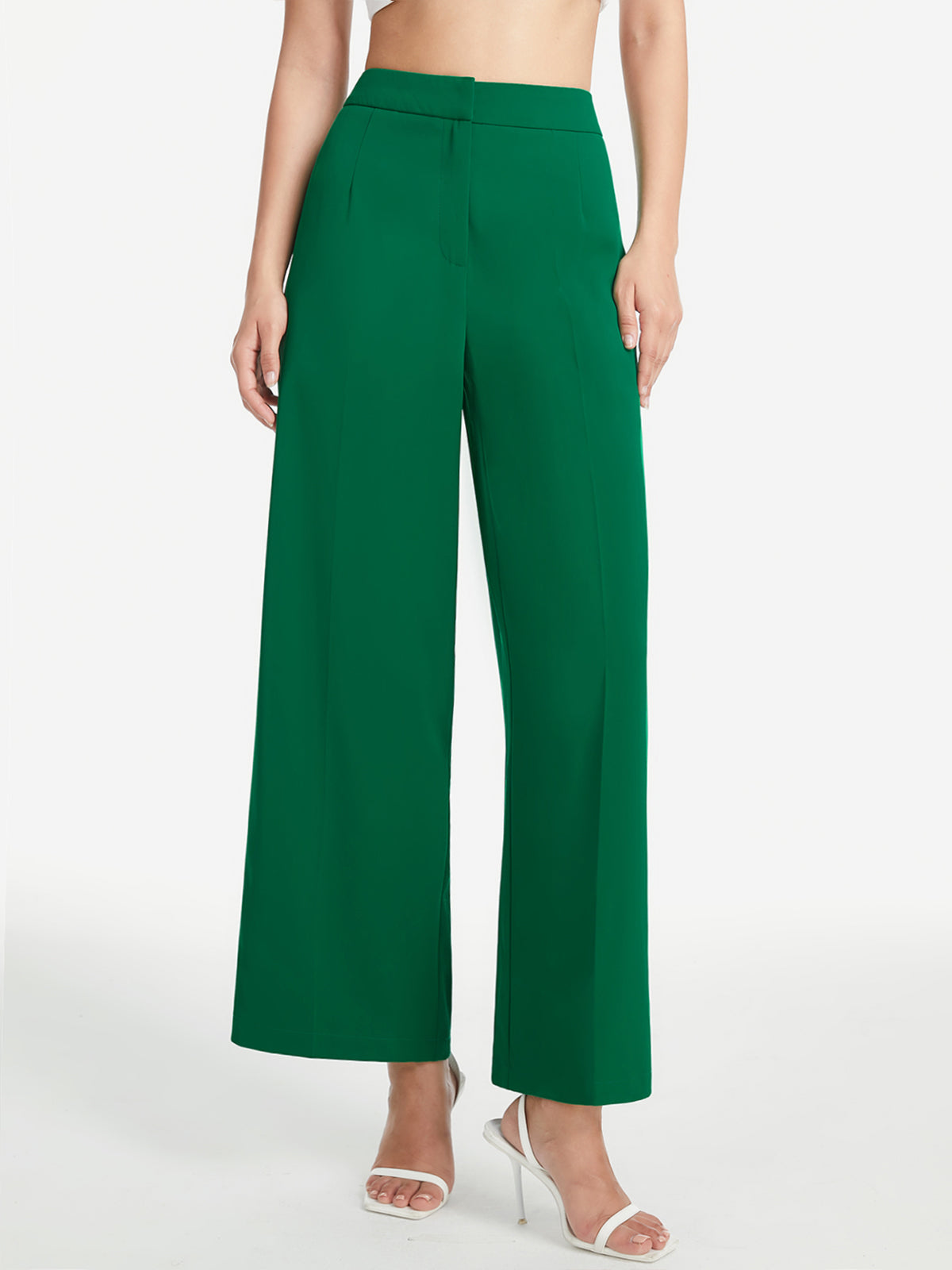 Emerald Green High Waisted Solid Colored Culotte Trousers