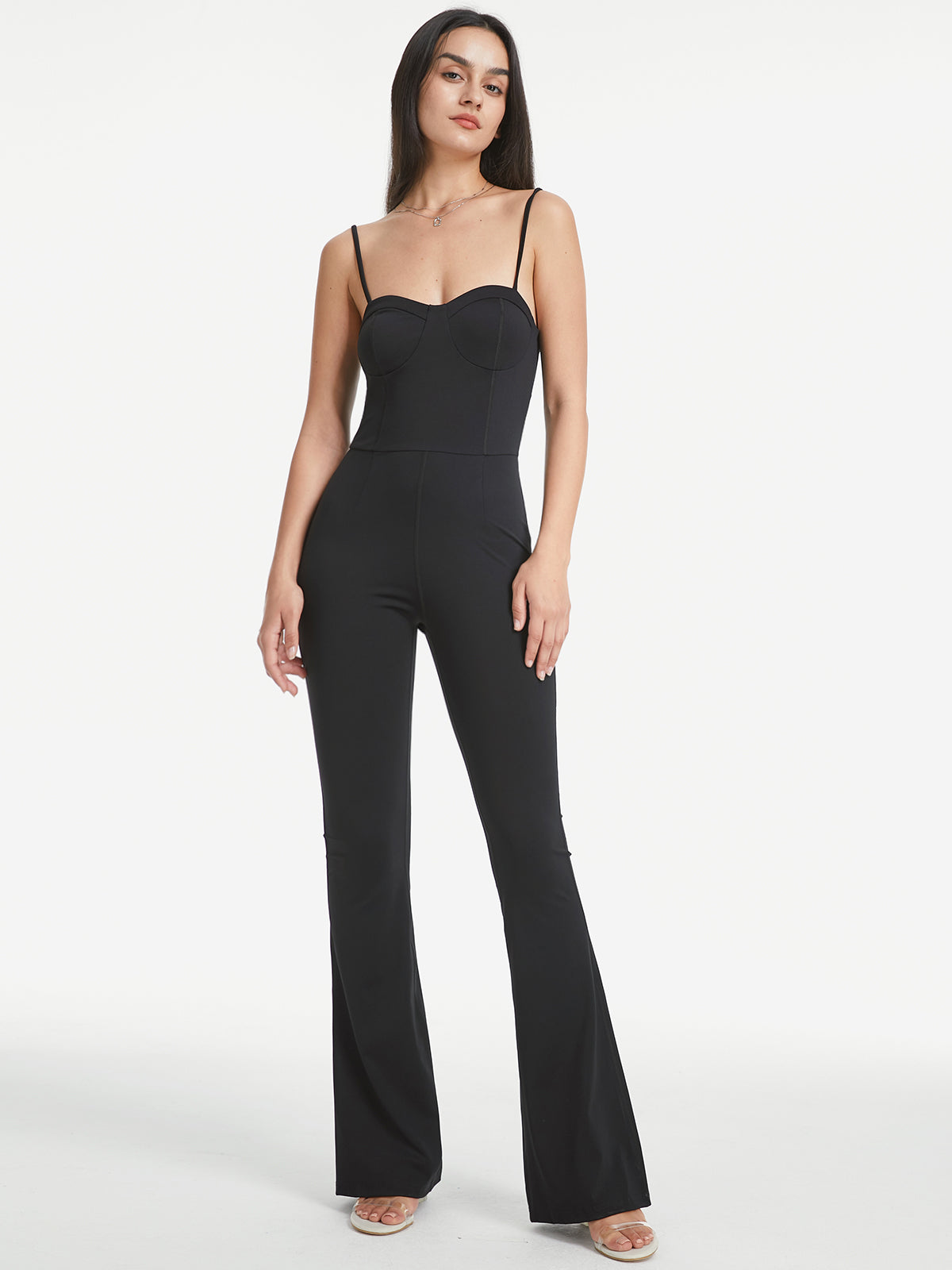 Ultra Sleek Sweetheart Contour Flare Leg Tank Jumpsuit