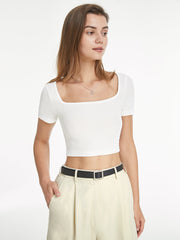 Square Neck Stretch Cropped T-Shirt