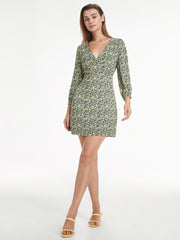 Mini Garden Floral Long Sleeve V Neck Mini Dress