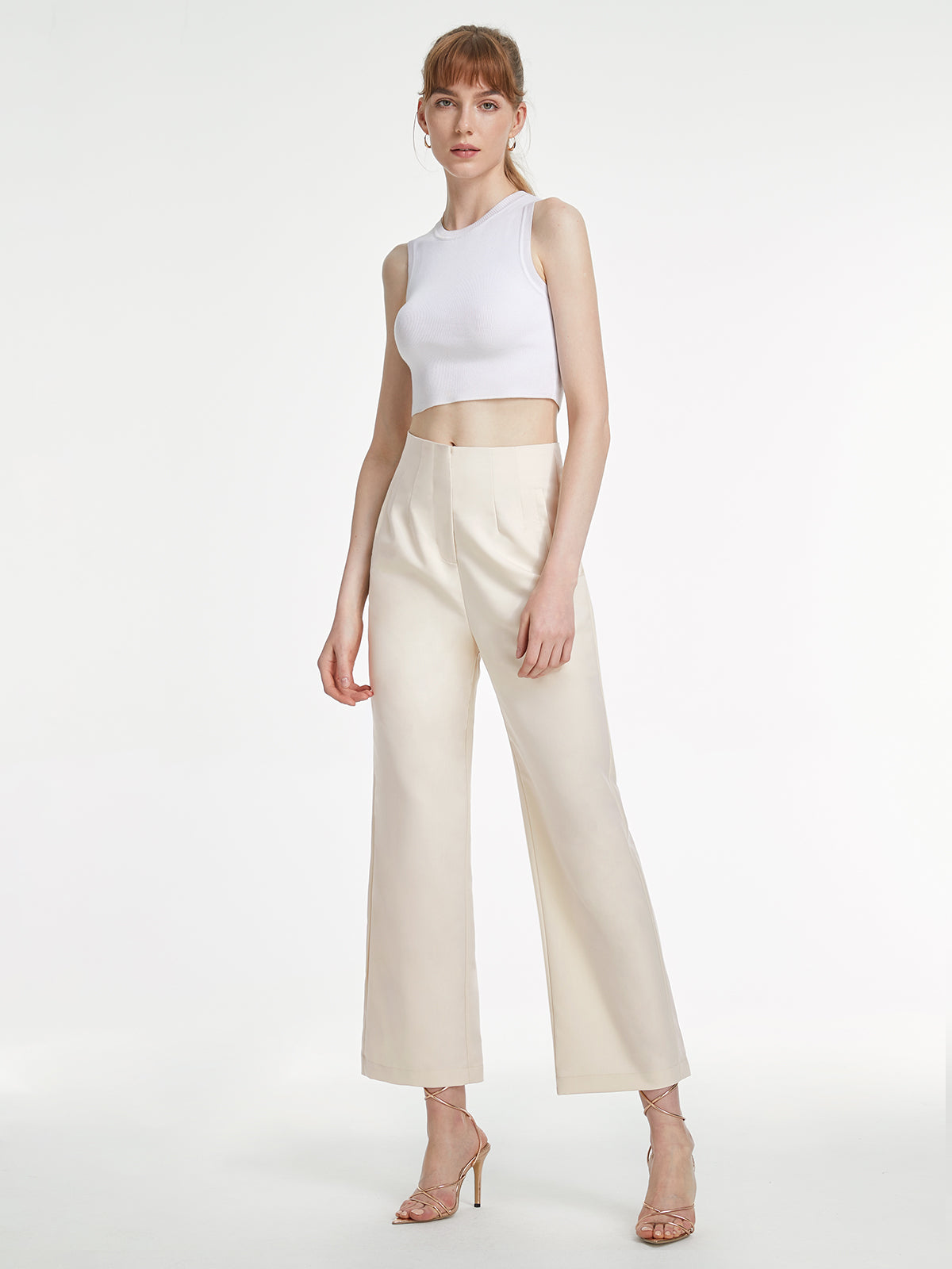 High Waisted Cropped Straight Leg Trousers