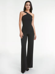 One Shoulder Strap Sleevless Bodycon Wide Leg Jumpsuit