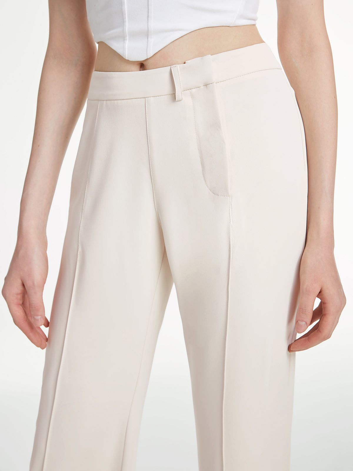 High Waisted Straight Leg Plain Trousers