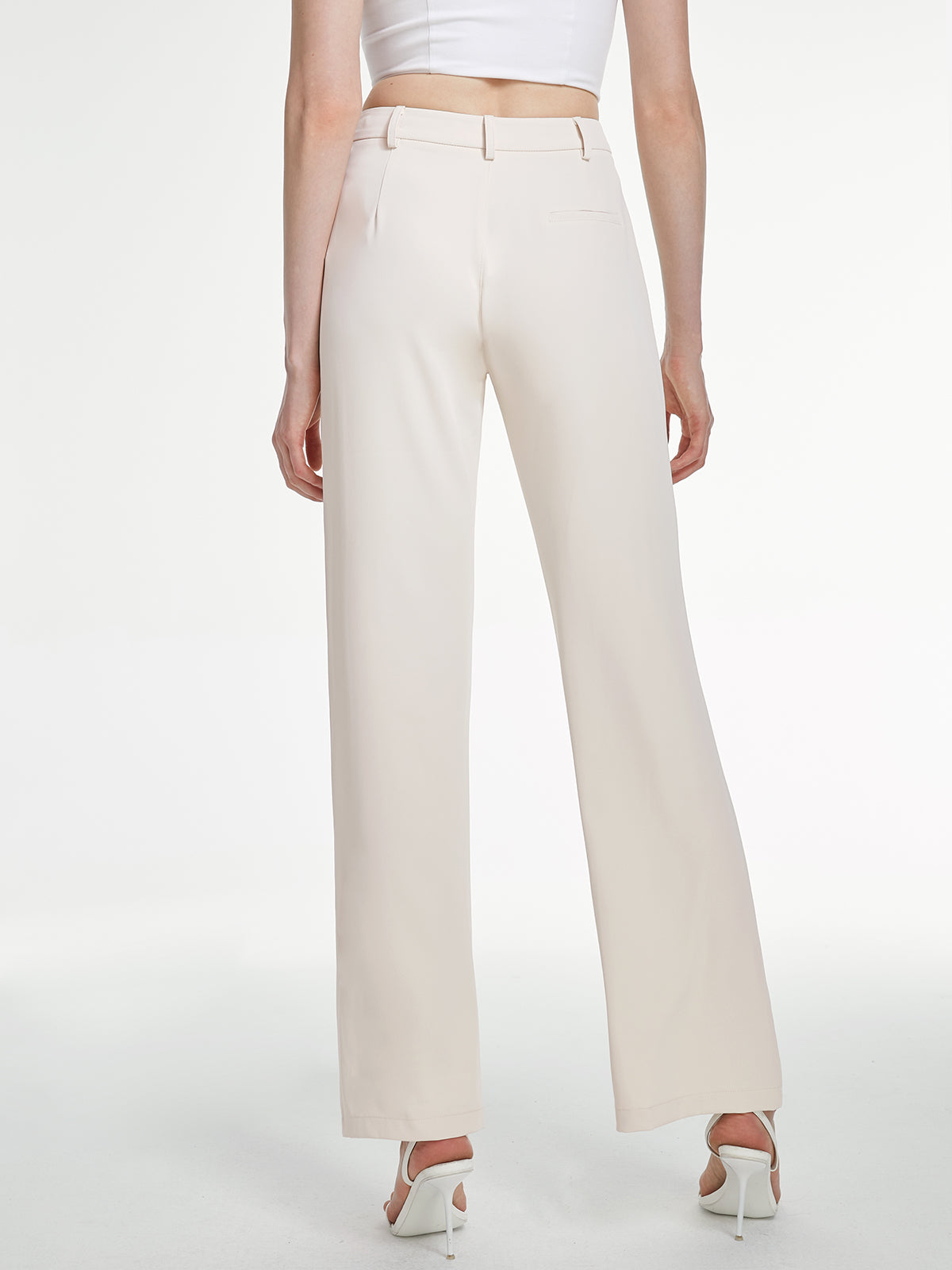 High Waisted Straight Leg Plain Trousers