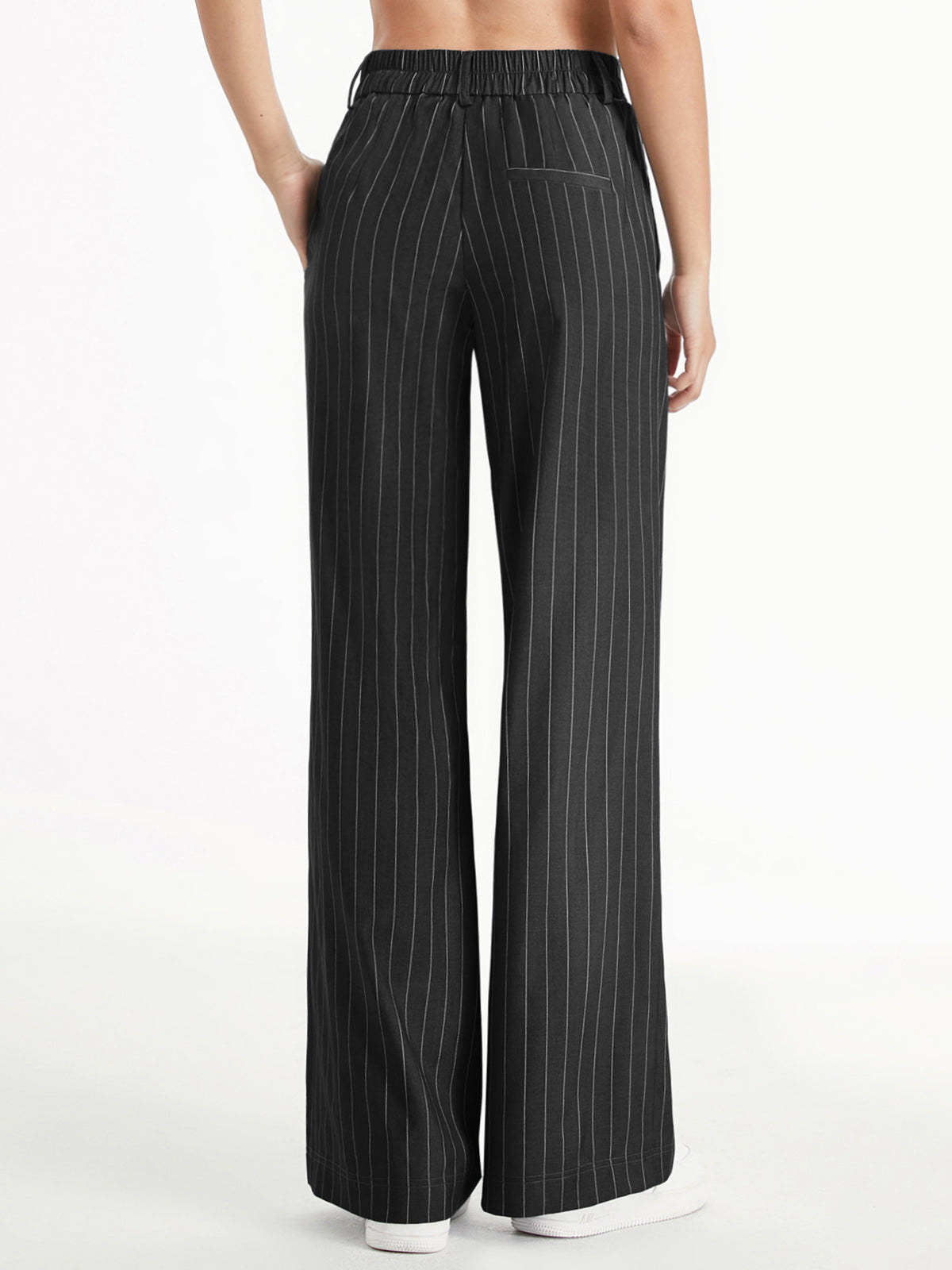 High Waisted 90s Pinstripe Pleat Front Wide Leg Trousers