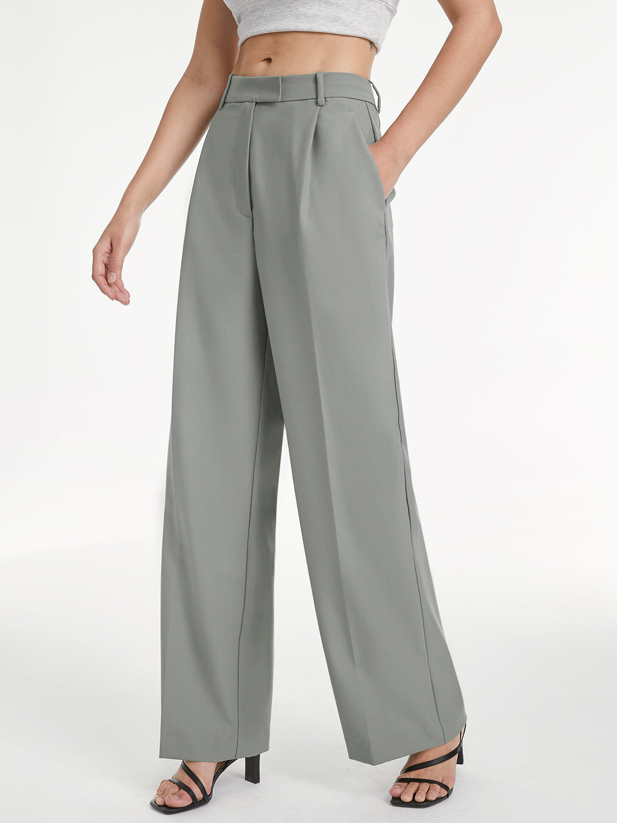 Double Pleat Front High Waisted Trousers