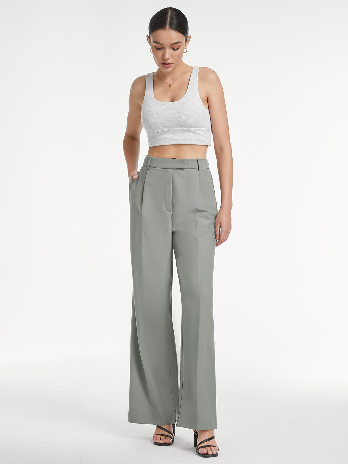 Double Pleat Front High Waisted Trousers