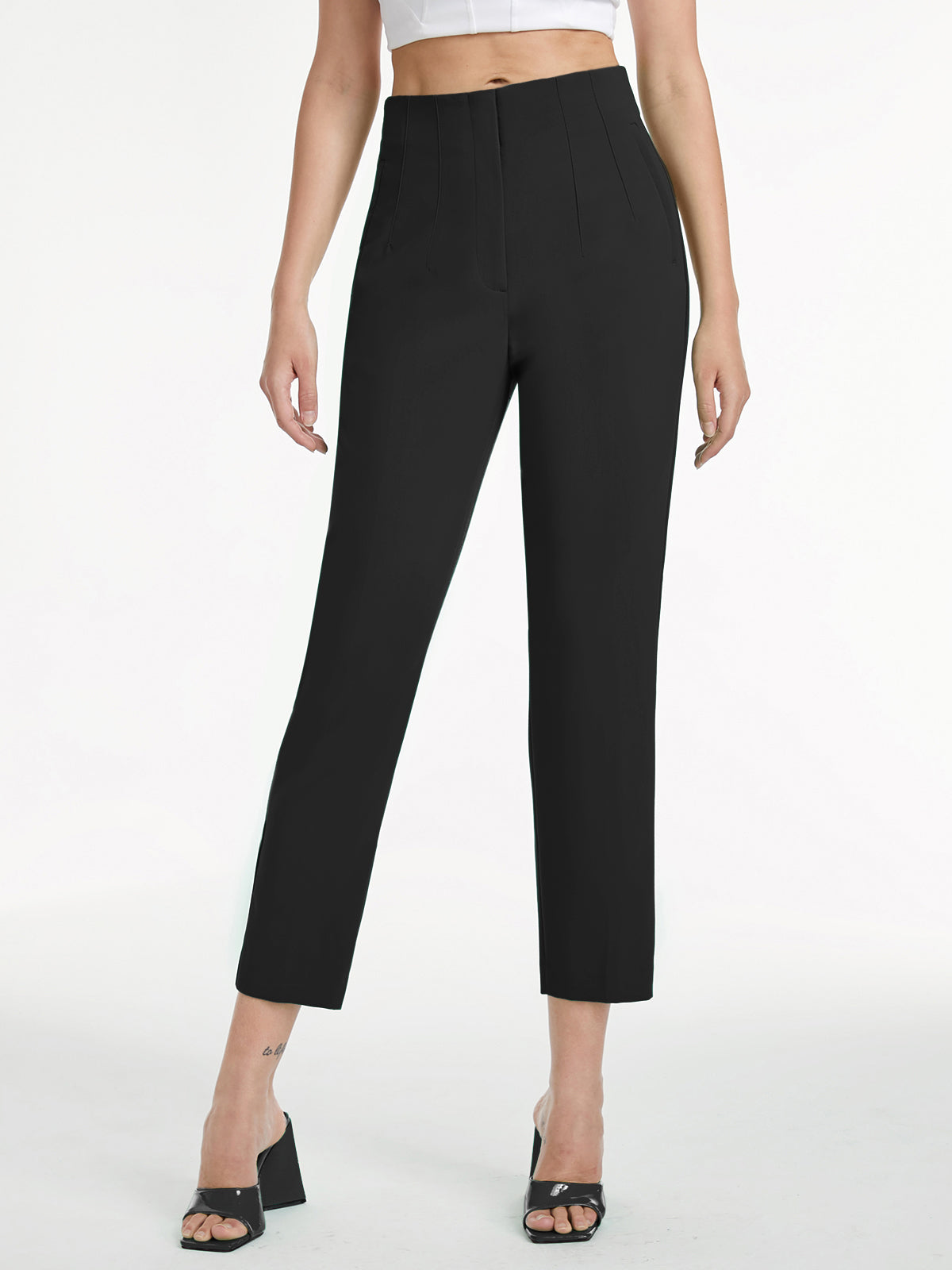 High Waisted Relaxed Fit Solid Colored Trousers