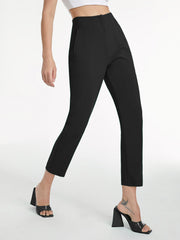 High Waisted Relaxed Fit Solid Colored Trousers