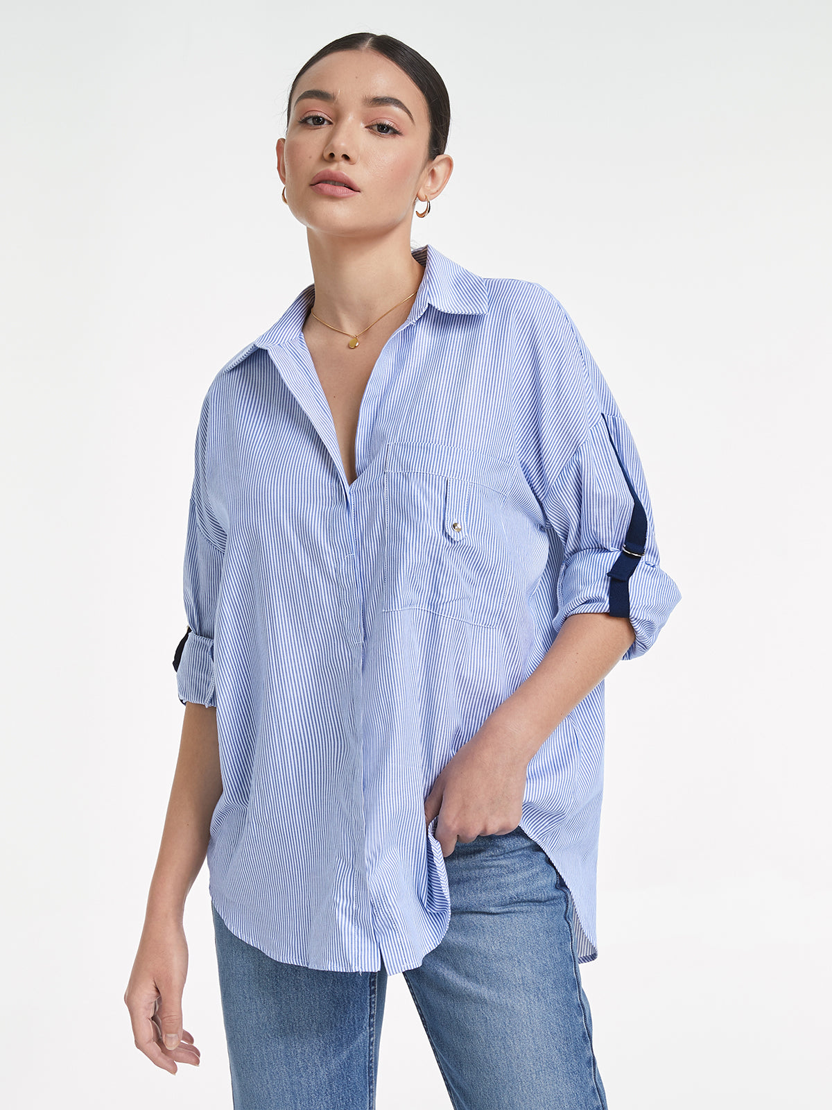 Relaxed Fit Striped Button Up Dress Shirt