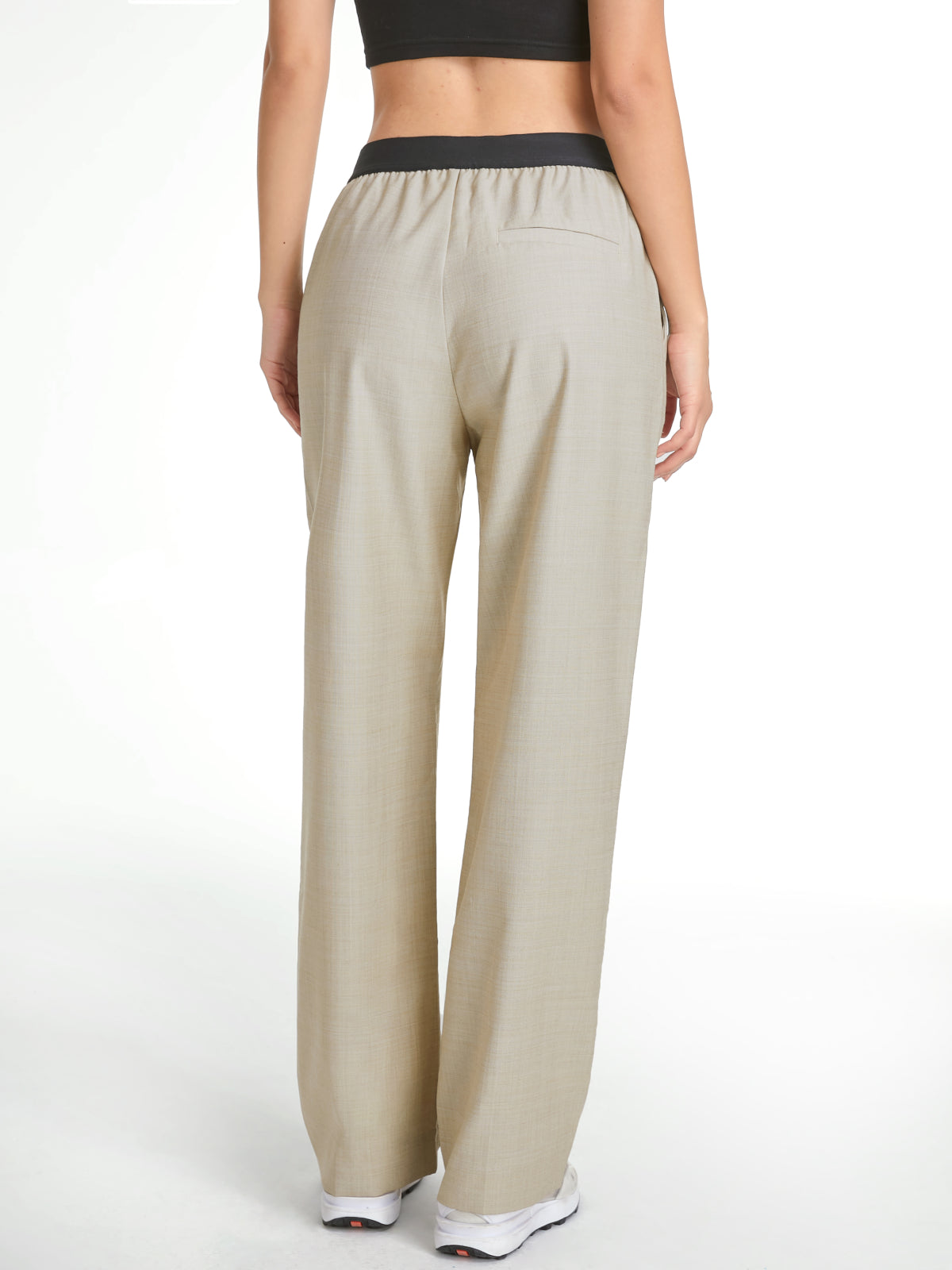 High Waisted Relaxed Fit Straight Leg Trousers With Athletic Waistband