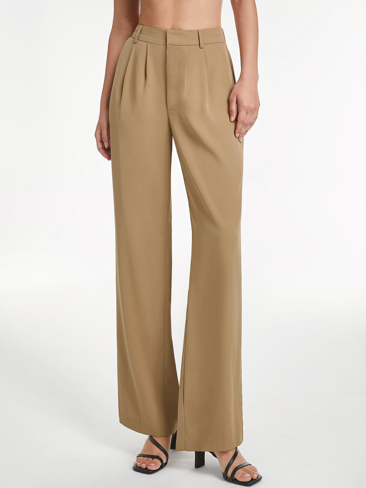 High Waisted Front Pleat Wide Leg Trousers