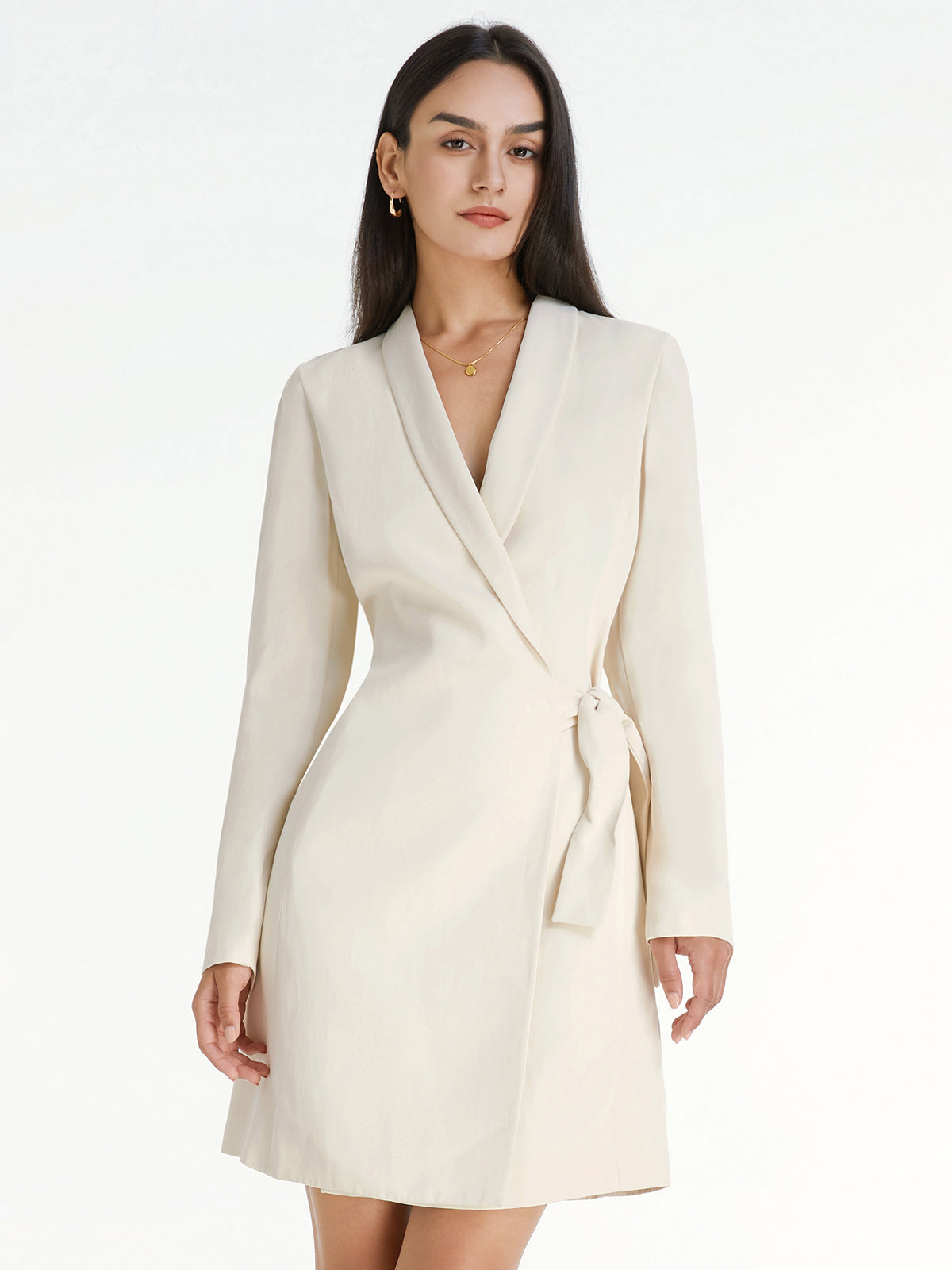 Tie Strap Solid Lapel Wrap Mini Blazer Dress