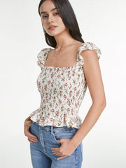 Square Neck Ruffle Strap Rose Peplum Top