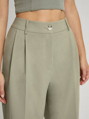 Cropped Mid Rise Straight Leg Trousers