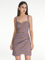 Groovy Geometric Mauve Wrap Pleat Strap Dress