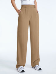 High Waisted Straight Leg Pleat Front Trousers