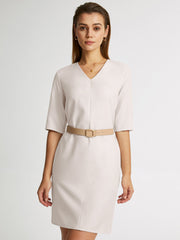 V Neck Belted Short Sleeve Sheath Dress Without Belt