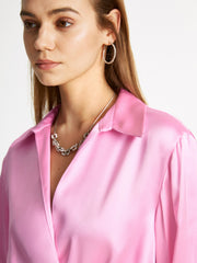 Satin Long Sleeve Wrap Shirt Dress