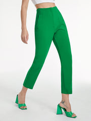 High Waisted Relaxed Fit Solid Colored Trousers