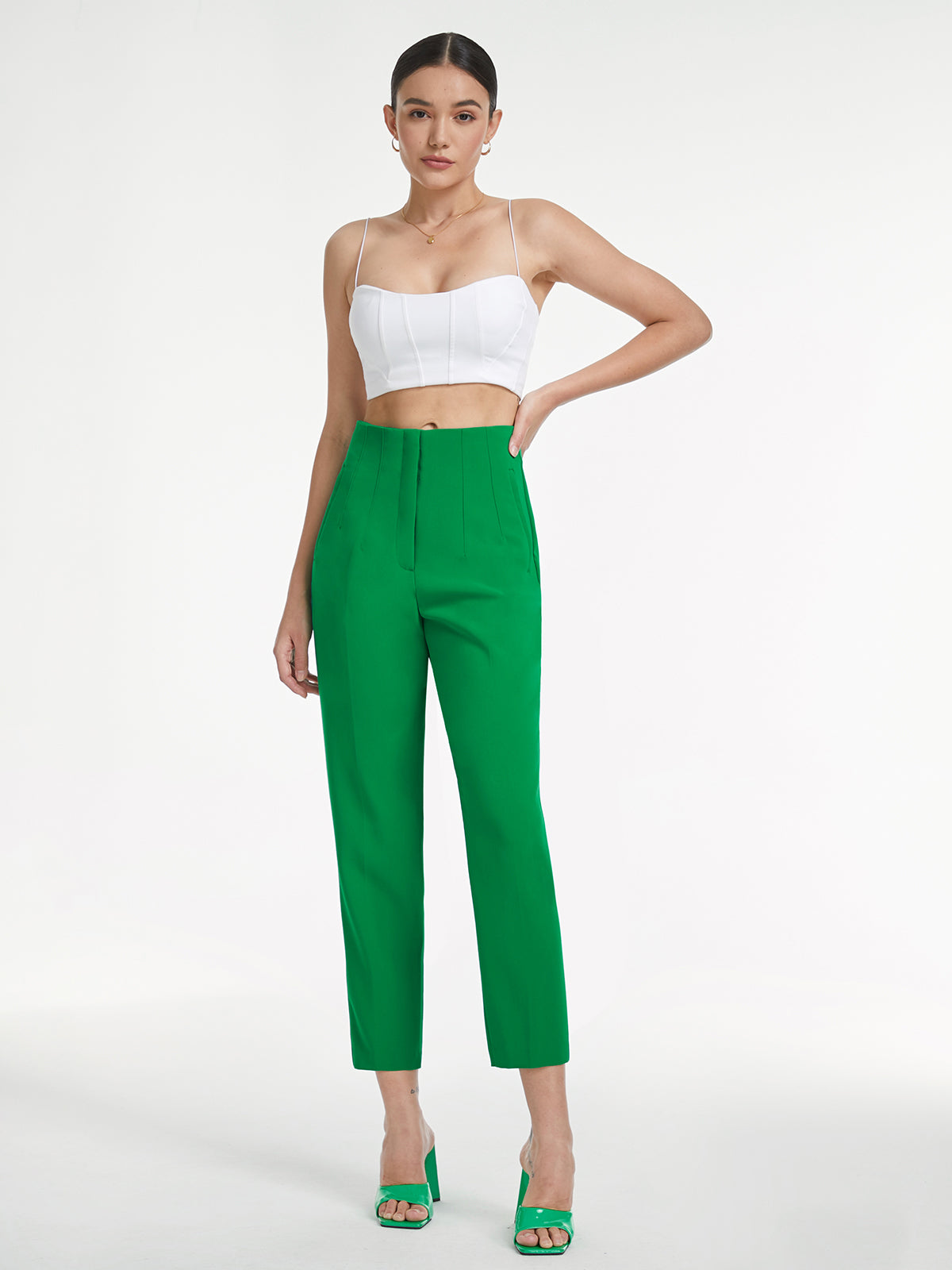 High Waisted Relaxed Fit Solid Colored Trousers