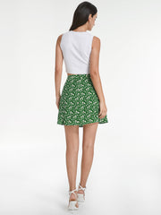 High Waisted Garden Floral Flowy Mini Skirt