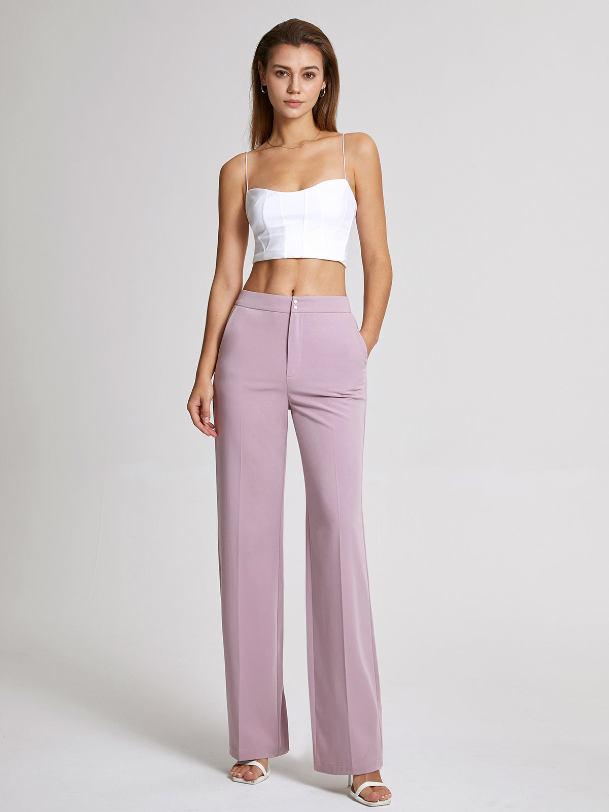 Mauve High Waisted Wide Leg Trousers