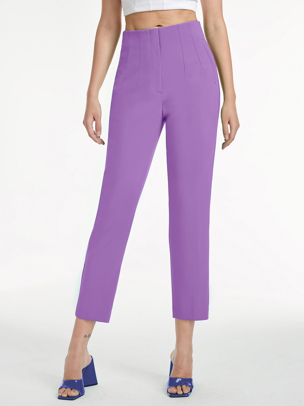 High Waisted Relaxed Fit Mauve Colored Trousers