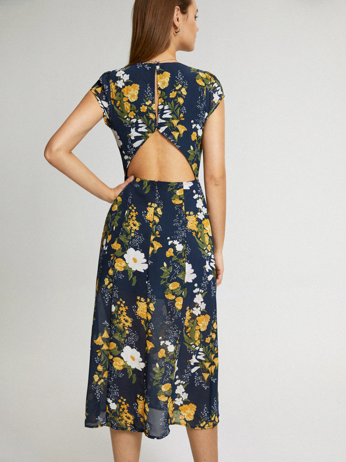 Cap Sleeve Island Floral Midi Slit Dress