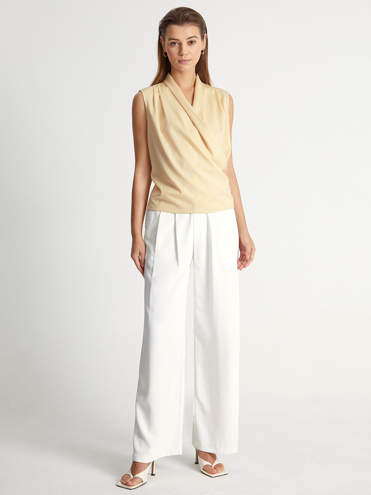 Sleeveless Shoulder Pleat Wrap Top