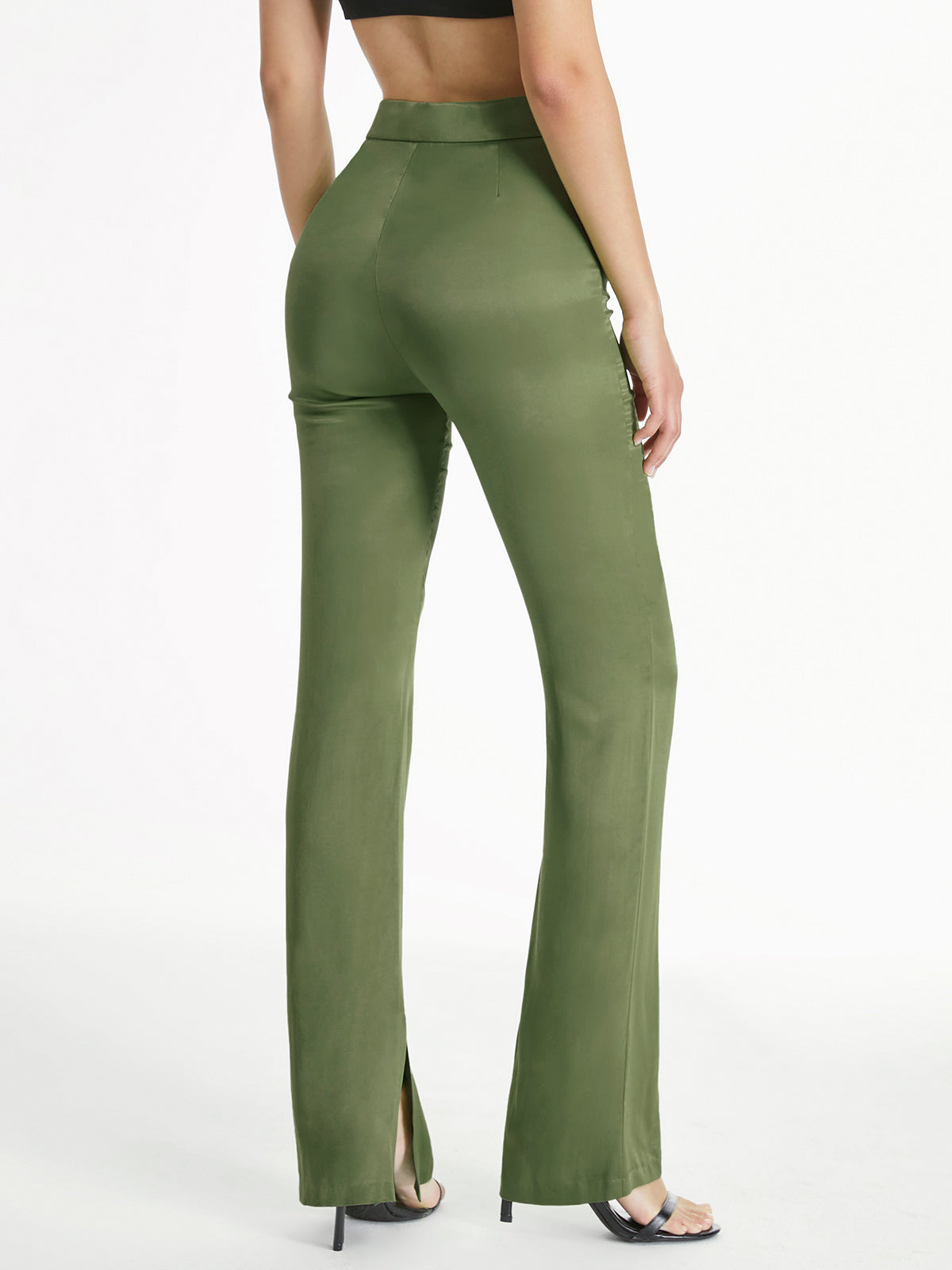 High Waisted Skinny Stretch Flare Slit Leg Pants