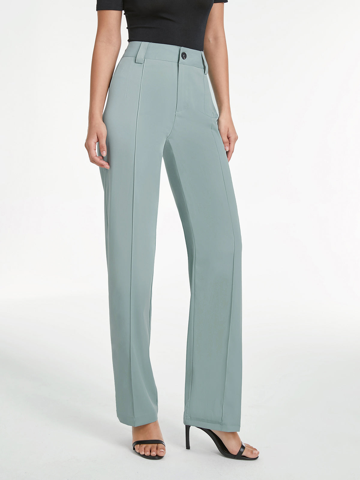 High Waisted Seam Detail Straight Leg Trousers