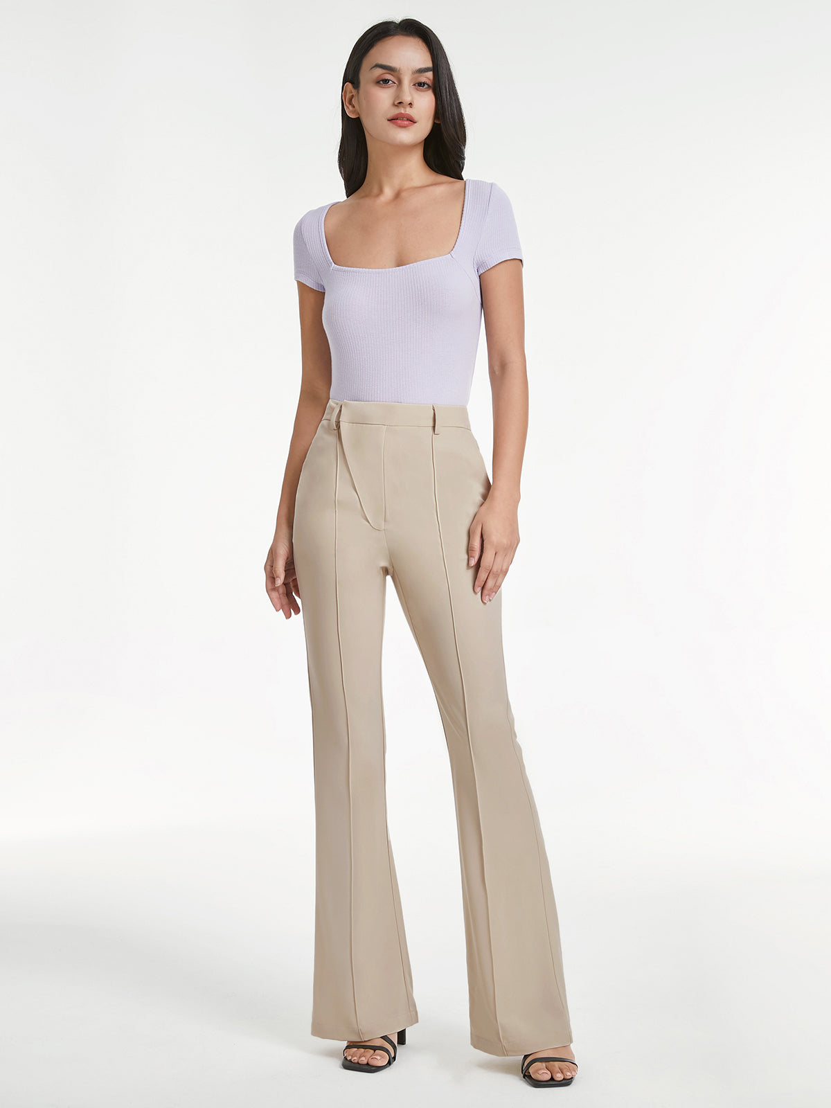 High Waisted Asymmetrical Closure Seam Detail Flare Trousers