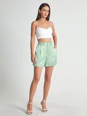 High Waisted Satin Trouser Shorts