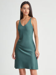 V-Neck Satin Sleeveless Midi Dress