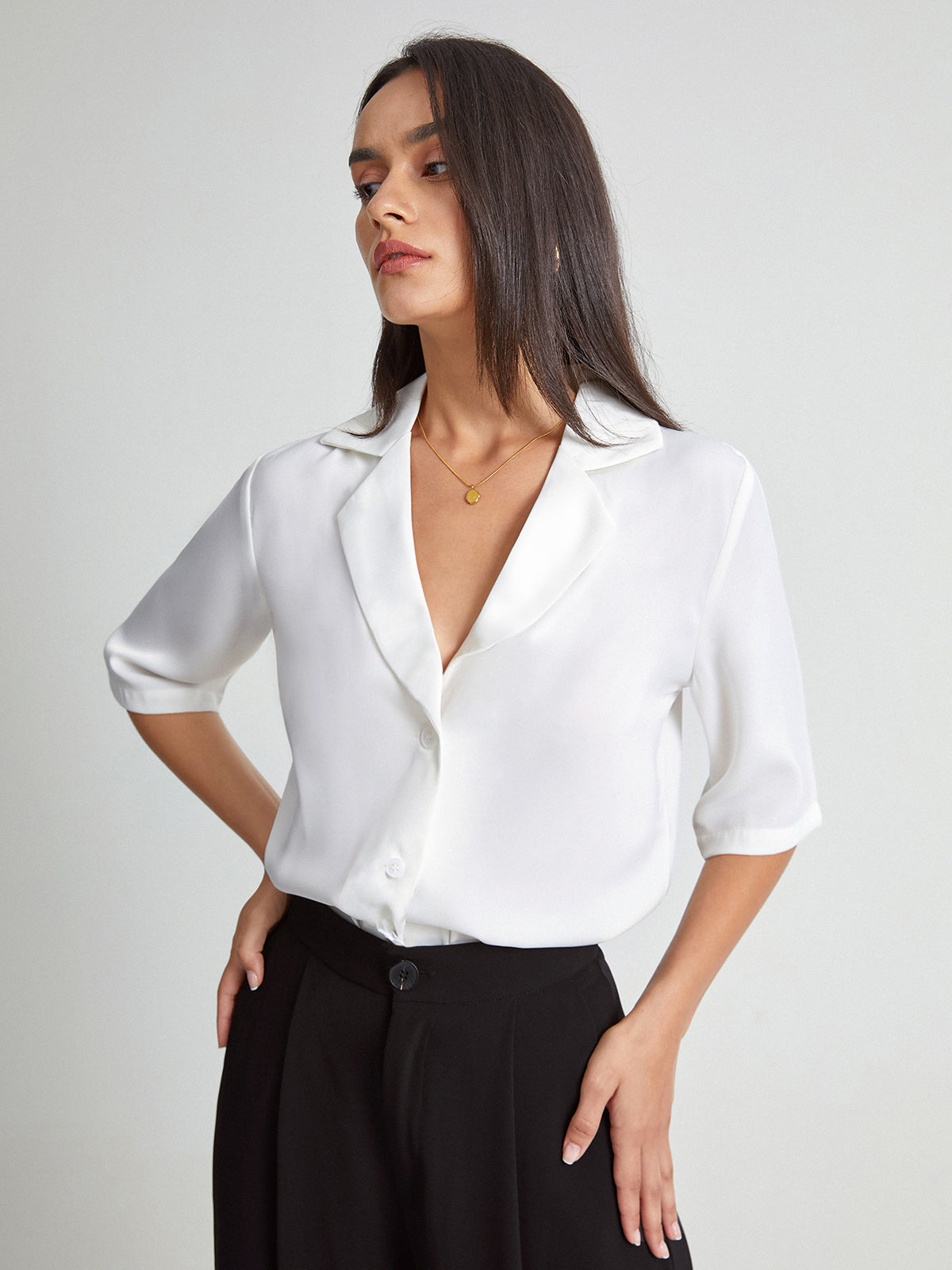 Quarter Sleeve Deep V Notch Lapel Blazer Shirt