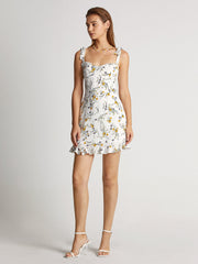 Ruffle Hem Tie Strap Garden Floral Stem Mini Dress