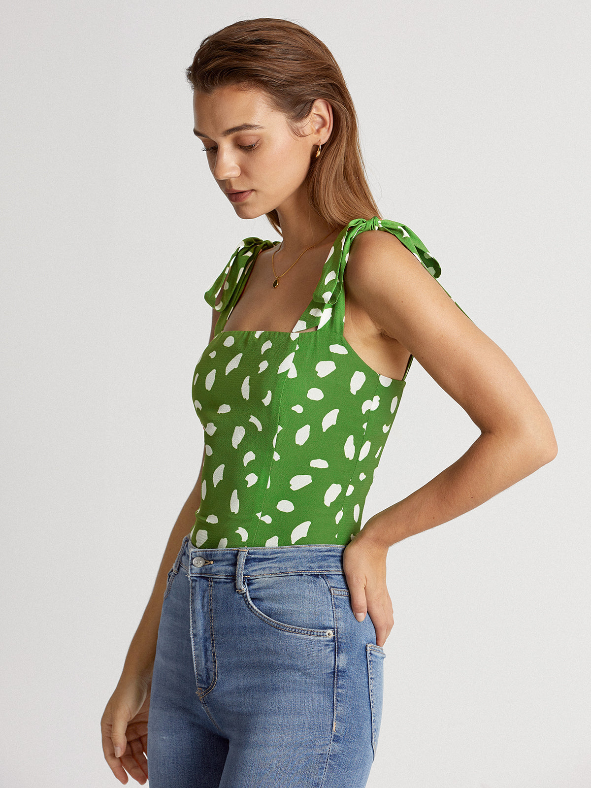 Petals Print Zip Up Square Neck Top