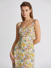 Sweetheart Floral Garden Ruffle Hem Midi Strap Dress