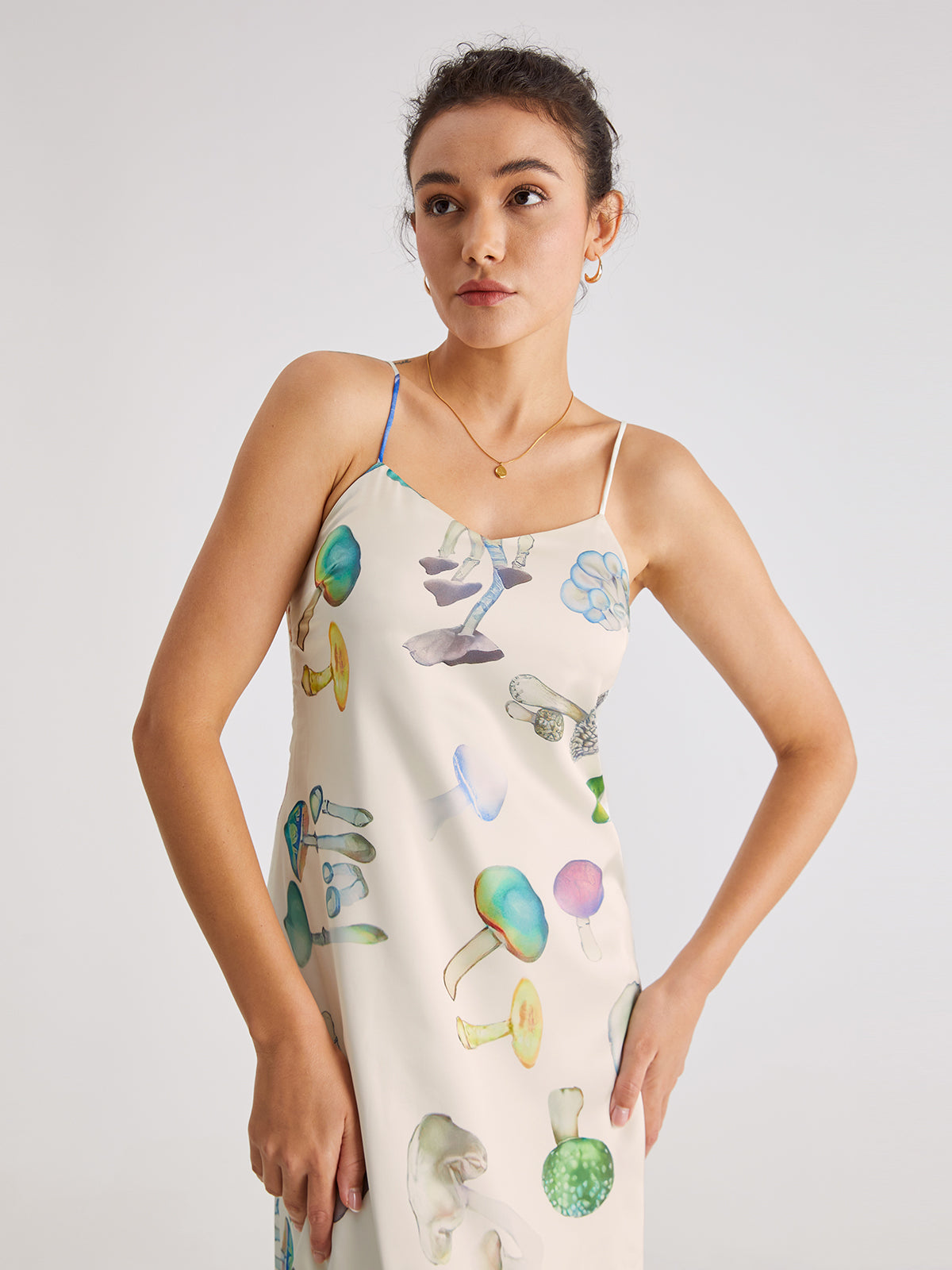 Sweetheart Mushroom Variety Midi Strap Dress