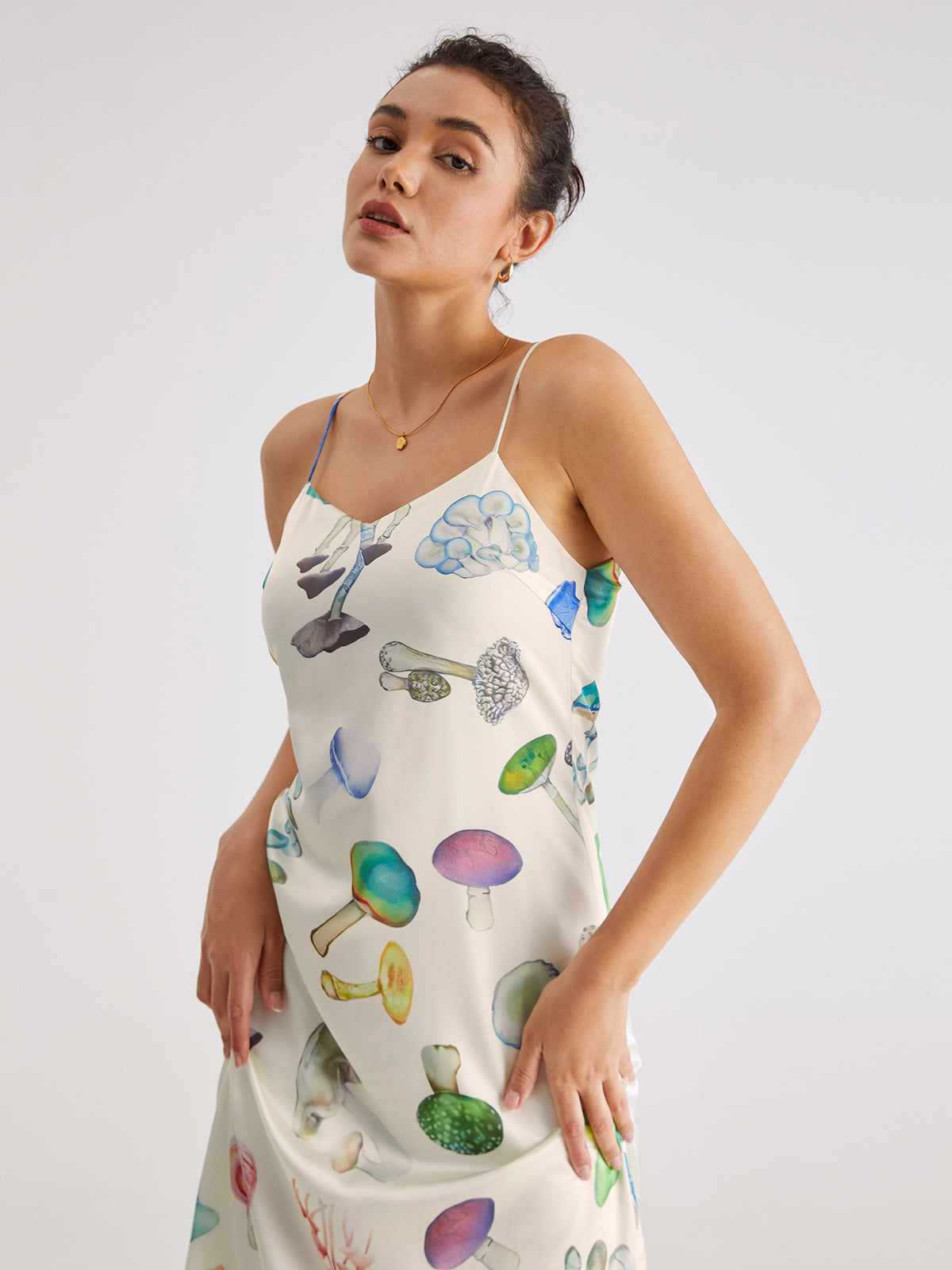 Sweetheart Mushroom Variety Midi Strap Dress