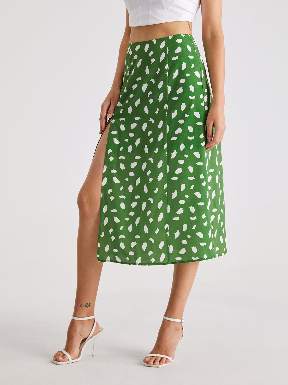 Light Petal High Waisted Midi Slit Skirt