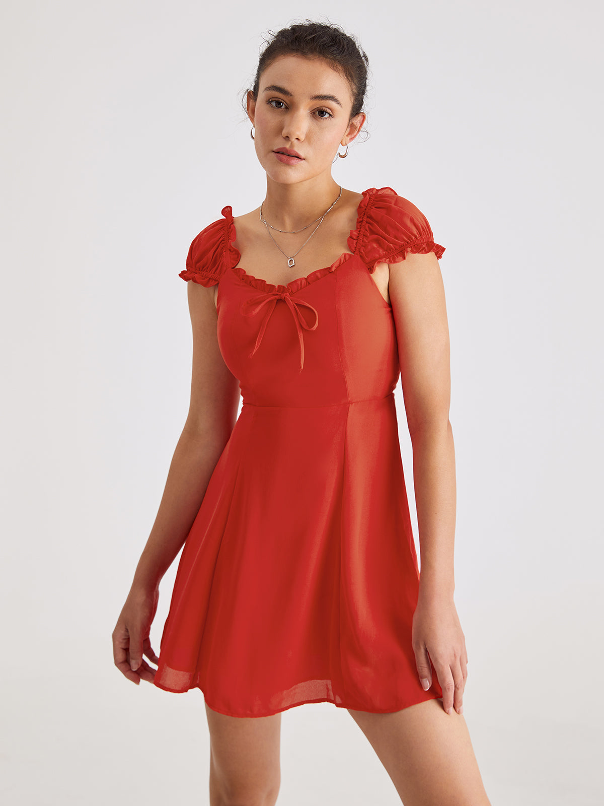 Shoulder Cap Ruffle Mini A Line Summer Dress