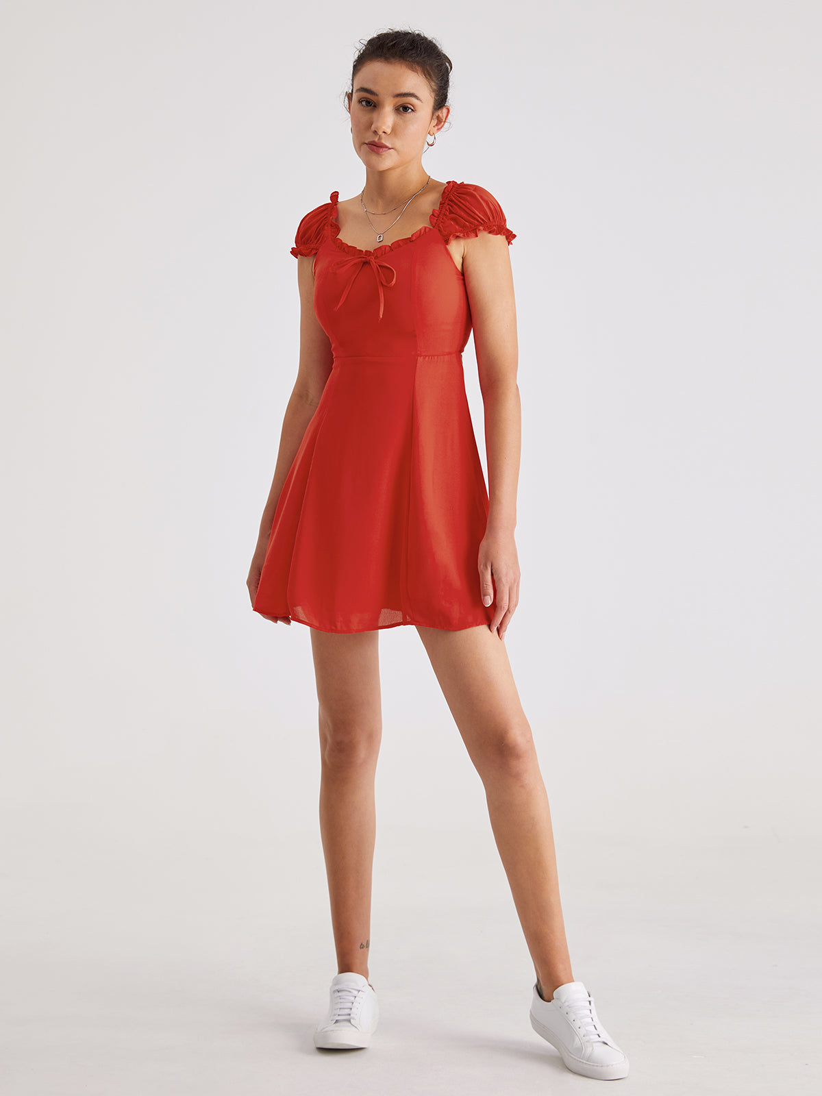 Shoulder Cap Ruffle Mini A Line Summer Dress